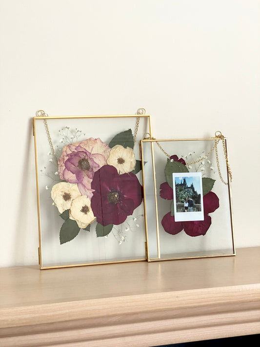 Hanging Double Glass Frames | Large Rectangular Tempered Glass Floating Picture Frames | Set of 2